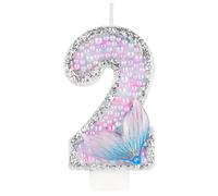 Bougie Numéro 2 d'Anniversaire, Rose Purple Bougies d'Anniversaire Sirène Bougie Chiffres,Décorations de Anniversaires Gâteaux pour Fille Garçon Enfantspour Anniversaire Fête sur le Thème de la Sirène