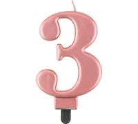 Bougie numéro 3, or rose métallique, 8 cm
