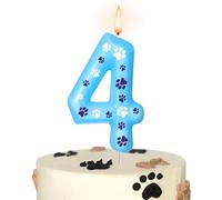 Bougie Numéro 4 Bleu en Forme de Patte de Chien, Décoration pour Gâteau d'Anniversaire, Idéale pour Fêtes d'Anniversaire de Chien, et Fêtes pour Enfants, Garçons et Filles