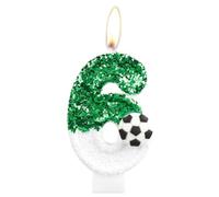 Bougie Numéro 6 de Football, Paillettes Scintillantes Vertes et Blanches Décorations de Dessus de Gâteau d'Anniversaire pour Activités sur le Thème du Football, Mariage, Fournitures d'Anniversaire