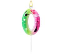 Bougie Numéro Anniversaire, Bougie Chiffre Rose avec Chapeau Pointu Balai Étoile Fleur Motifs pour Célébration Anniversaire Décoration Fête(Numéro 0)