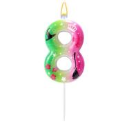 Bougie Numéro Anniversaire, Bougie Chiffre Rose avec Chapeau Pointu Balai Étoile Fleur Motifs pour Célébration Anniversaire Décoration Fête(Numéro 8)