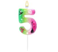 Bougie Numéro Anniversaire, Bougie Chiffre Rose avec Chapeau Pointu Balai Étoile Fleur Motifs pour Célébration Anniversaire Décoration Fête(Numéro 5)