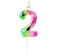 Bougie Numéro Anniversaire, Bougie Chiffre Rose avec Chapeau Pointu Balai Étoile Fleur Motifs pour Célébration Anniversaire Décoration Fête(Numéro 2)