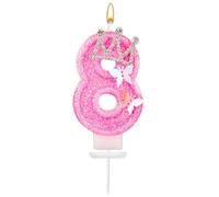 Bougie Numéro d'Anniversaire, 7,3cm Bougies Numérotées Roses à Paillettes avec Papillon et Couronne Strass Bougies Numérotées d'Anniversaire Décorations d'Anniversaire Parfaites(Numéro 8)
