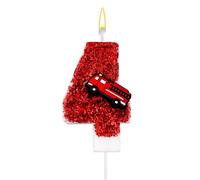 Bougie Numéro d'Anniversaire, Paillettes Rouges Camion Pompier Bougie Joyeux Anniversaire Décoration Gâteau Numérique pour Garçons Filles Pompier Anniversaires (4)