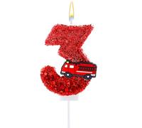 Bougie Numéro d'Anniversaire, Paillettes Rouges Camion Pompier Bougie Joyeux Anniversaire Décoration Gâteau Numérique pour Garçons Filles Pompier Anniversaires (3)