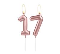 Bougie Numéro Scintillante Or Rose Clair 17ème Anniversaire, Bougie Numéro 17 Or Rose pour Gâteau, Décoration de Gâteau d'Anniversaire Cupcake Fille Garçon, Décoration d'Anniversaire de Mariage
