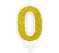 Bougie numérotée or, scintillante, 7cm, chiffre 0
