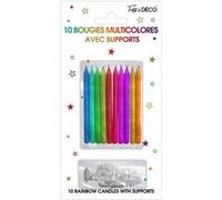 Bougie pailletée multicolore avec supports pour gâteau d'anniversaire (x10) REF/BSPM - Surprisez-vous multicolore G