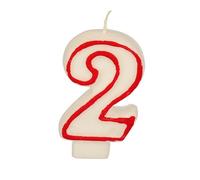 Bougie Papstar numéro deux blanche avec bord en cire rouge 7,3 cm de haut
