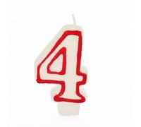 Bougie Papstar numéro quatre blanche avec bord en cire rouge 7,3 cm de haut
