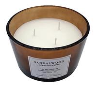 Bougie parfumée à 3 mèches dans un verre de 13 cm - Parfum bois de santal - Bougie d'ambiance dans un verre dépoli avec couvercle en liège - Parfum aromatique - Bougie décorative pour Noël