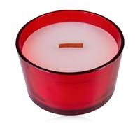 Bougie parfumée Accentra dans un verre rond avec une mèche en bois, 440g, couleur : rouge, parfum : pomme cannelle, bougie décorative pour Noël, cadeau pour femme