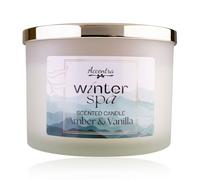 Bougie parfumée Accentra WINTER SPA en verre avec couvercle doré pour femme, parfum : Ambre & Vanille, bougie décorative Noël, cadeau & décoration, couleur blanc