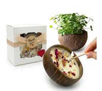 Bougie parfumée artisanale en noix de coco - Cire de soja 100% végétale, ~40 h - Végan, sans phtalates/CMR - À planter (graines + terreau inclus) - MAFLOREA (Fruits Exotiques - Édition Cadeau Premium)