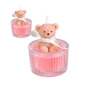 Bougie parfumée avec ours en peluche dans un pot - Bougie décorative rose faite à la main - Bougie cadeau mignonne pour fille, chambre d'enfant, Saint-Valentin, fête prénatale (rose, kaki et coriandre