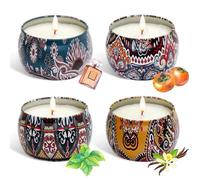 Bougie Parfumée Coffret Cadeau Boîte Céramique Groose Bougie en Cire Naturelle Bamboo pour Maison Décor Fête Noël Cadeau-4 PCS