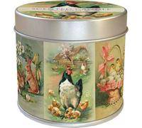 Bougie parfumée dans une boîte en fer blanc Poule et poules de Pâques
