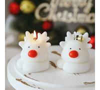 Bougie parfumée de Noël, 65 g, faite à la main, en cire de soja, jolie bougie décorative en paraffine pour accessoire photo de table, décoration de fête de Noël et cadeau (blanc, élan mignon)