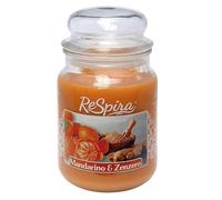 Bougie parfumée en grand pot en verre avec couvercle, mèche en coton, durée de combustion jusqu'à 130 heures, fabriquée en Italie (1 pièce, mandarin et gingembre)