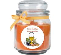 Bougie parfumée en pot de bonbon Design : Communion, Melon ( Orange ) - 300g