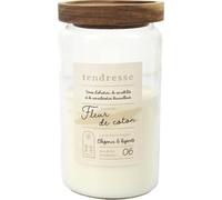 Bougie parfumée en verre avec couvercle en bois massif - Parfum Fleur de Coton - Ø 9 x 16,5 cm - Luxueuse lumière d'ambiance pour la maison - Blanc