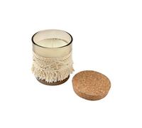 Bougie parfumée en verre et macramé avec couvercle en liege - Romance Florale - D 9 x H 10 cm