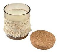 Bougie parfumée en verre et macramé avec couvercle en liege - Romance Florale - D 9 x H 10 cm