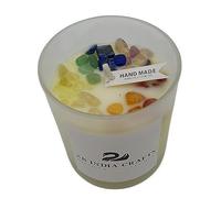 Bougie parfumée faite à la main en cire de soja - 7 chakras - Poire anglaise et freesia - 220 g - Dans un verre - Harmonie amour méditation