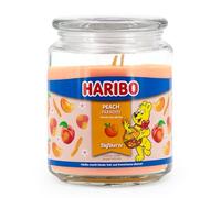 Haribo Bougie parfumée dans un verre, avec couvercle, Peach Paradise - Bougie parfumée fruitée - Longue durée de combustion (100 h) - Cadeaux pour femme - Grande bougie parfumée (510 g)