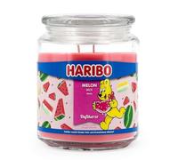 Haribo Grande bougie parfumée dans un verre avec couvercle - Melon Mix - 510 g - Bougie parfumée fruitée - 2 mèches - Durée de combustion jusqu'à 100 h - Idée cadeau pour femme - Parfum d'ambiance