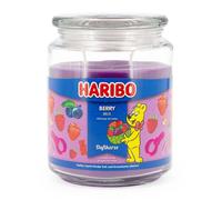 Bougie parfumée Haribo™ Berry Mix, 2 mèches, HxD : 13 x 10 cm, 100 h de combustion, verre, framboise, fraise, pomme.