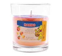 Bougie parfumée Haribo™ Peach Paradise, cire de paraffine, H x D : 8,5 x 7,5 cm, bougie en verre, idée cadeau, orange