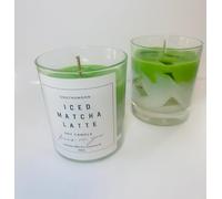 Bougie parfumée matcha latte glacée au parfum de matcha et de miel sauvage - Bougie parfumée dans un pot en verre - Belle décoration - Cadeau d'invité - Bougie à glaçons - Attire tous les regards