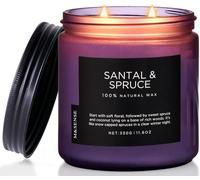 Bougie Parfumée Santal Épicéa,320g Bougie En Cire De Soja Naturelle,Jusqu'à 70 Heures,2 Mèches En Coton,Bougie Boisée Cadeau De Pendaison De Crémaillère Pour Yoga Spa