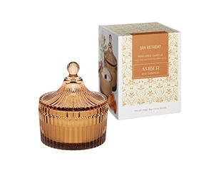 Bougie parfumée Spa Retreat dans un verre décoratif marron, parfum ambre et tubéreuse, dimensions : H/Ø 12 x 10 cm, 150 g