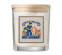 Bougie Parfumée Vanille Certifié meilleur aide-soignant | modèle 2 | Verre 8,5 cm Couvercle Bambou et Boîte Cadeau | Déco Salon Chambre Détente | Idée Cadeau Crémaillère Noël