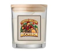 Bougie Parfumée Vanille Certifié meilleur bûcheron | modèle 1 | Verre 8,5 cm Couvercle Bambou et Boîte Cadeau | Déco Salon Chambre Détente | Idée Cadeau Crémaillère Noël