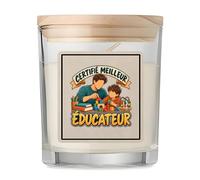 Bougie Parfumée Vanille Certifié meilleur éducateur | modèle 1 | Verre 8,5 cm Couvercle Bambou et Boîte Cadeau | Déco Salon Chambre Détente | Idée Cadeau Crémaillère Noël