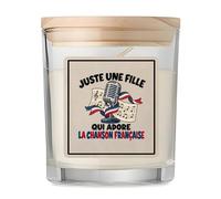 Bougie Parfumée Vanille Juste une fille qui adore la chanson française | Verre 8,5 cm Couvercle en Bambou et Boîte Cadeau | Déco Salon Chambre Détente | Cadeau Chanteuse Femme Homme Anniversaire Noël