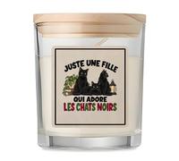 Bougie Parfumée Vanille Juste une fille qui adore les chats noirs | Verre 8,5 cm Couvercle en Bambou et Boîte Cadeau | Déco Salon Chambre Détente | Cadeau Maman de Chat Femme Homme Anniversaire Noël
