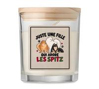Bougie Parfumée Vanille Juste une fille qui adore les spitz | Verre 8,5 cm Couvercle en Bambou et Boîte Cadeau | Déco Salon Chambre Détente | Cadeau Maman de Chien Femme Homme Anniversaire Noël