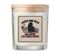 Bougie Parfumée Vanille Juste une fille qui adore les terre-neuve | Verre 8,5 cm Couvercle en Bambou et Boîte Cadeau | Déco Salon Chambre Détente | Cadeau Maman de Chien Femme Homme Anniversaire Noël