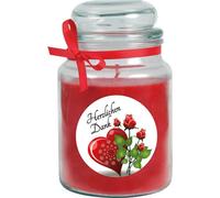 Bougie parfumée Verre à bonbons Design : Merci, Rose ( rouge ) - 500g