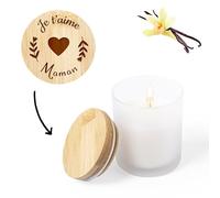 Bougie personnalisable VANILLE - Bougie decorative avec couvercle bois à graver avec Texte & Logo [ Bougie parfumées longue durée ]