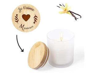 Bougie personnalisable VANILLE - Bougie decorative avec couvercle bois à graver avec Texte & Logo [ Bougie parfumées longue durée ]
