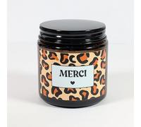 Bougie personnalisée Graou leopard | Cadeau maman noel, mamie, demande marraine, merci | Bougie parfumées - Cadeau personnalisé | Cire de Soja 100% naturelle - 25H | TE Whaka (Merci)