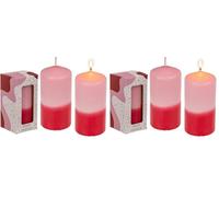 Bougie pilier avec dégradé de couleur, rose/rouge, env. 12 x 6 cm, dans une boîte cadeau (Lot de 2)
