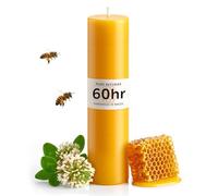 Bougie pilier en cire d'abeille pure 60 heures - Fait à la main au Pays de Galles - Bougies en cire d'abeille naturelle pour décoration d'intérieur - Parfait pour la détente et l'ambiance